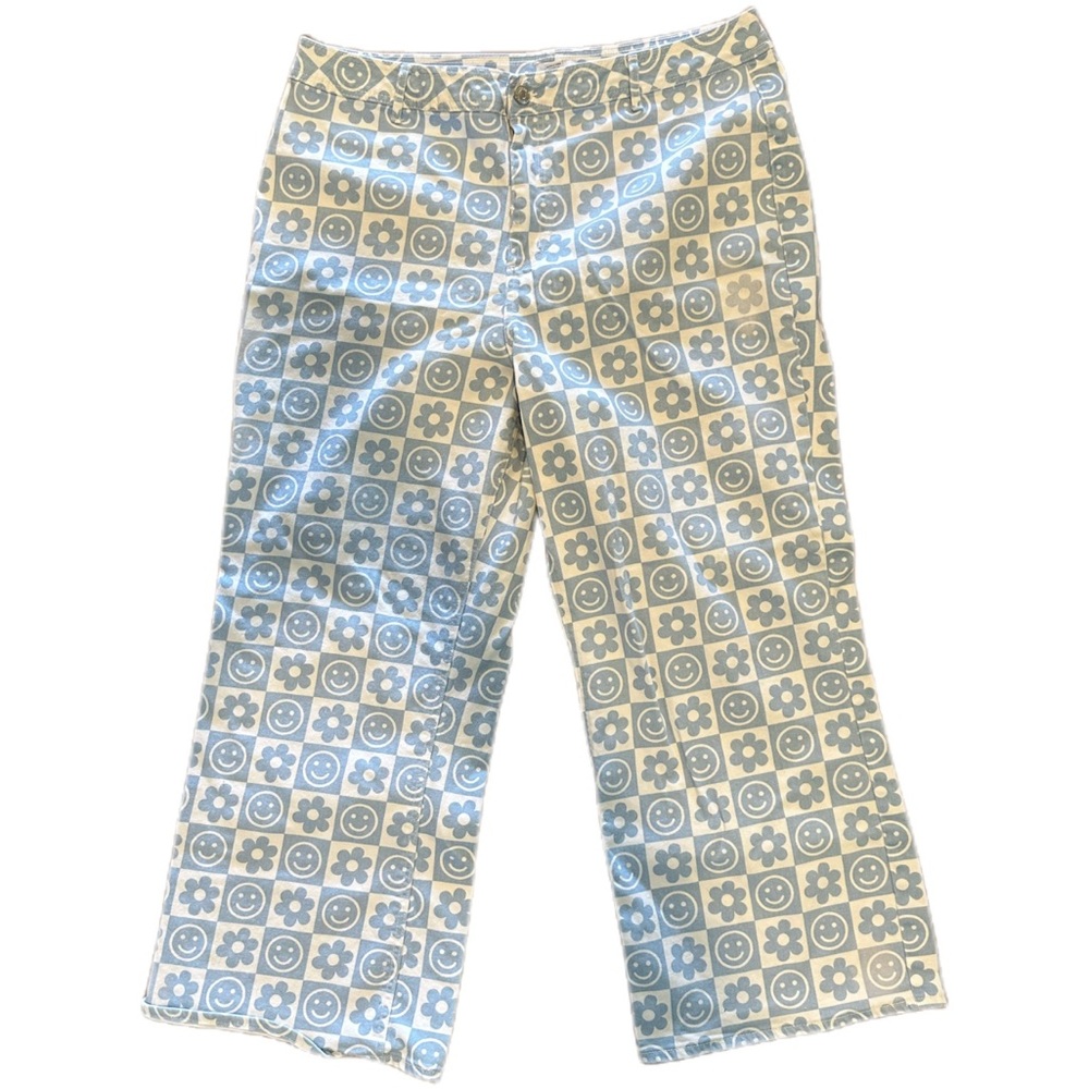 90s inspired Smiley face and flower jeans